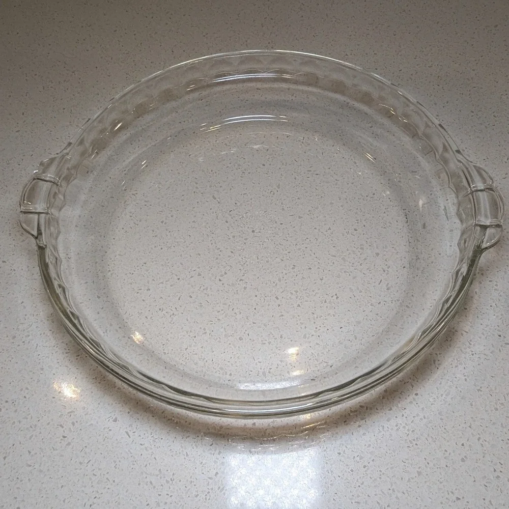 Pyrex Pie Plate Clear Glass Scalloped Edge Handles 9 Inch Set of 2